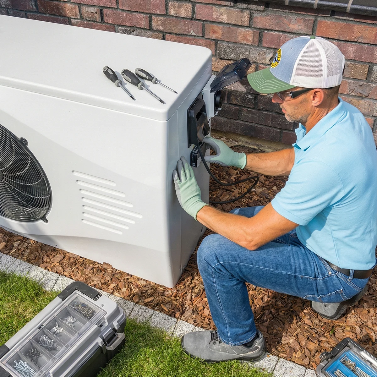 Summit AC crew member fixing an outdoor AC or heat pump unit