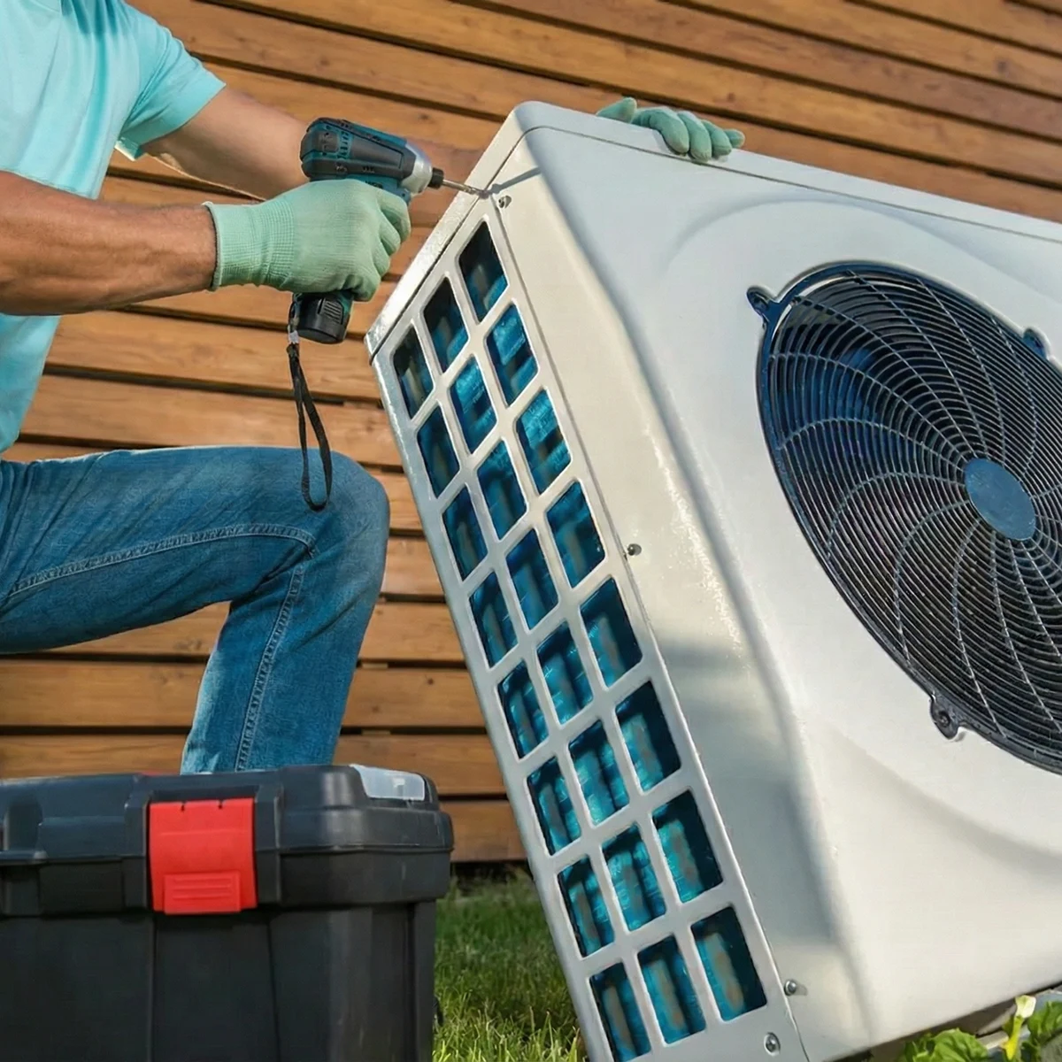 HVAC contractor working on an external unit